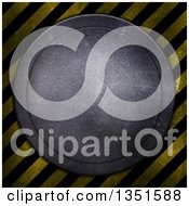 Poster, Art Print Of Round Metal Disk With Scratches Over Diagonal Hazard Stripes
