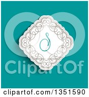 Clipart Of A White Diamond With Retro Swirls And A Letter S Monogram Over Turquoise Royalty Free Vector Illustration