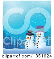 Poster, Art Print Of Cartoon Friendly Christmas Snowmen Against A Snowy Landscape