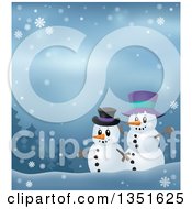 Poster, Art Print Of Cartoon Friendly Christmas Snowmen Against A Winter Landscape