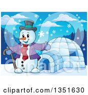 Poster, Art Print Of Cartoon Christmas Snowman Presenting An Igloo