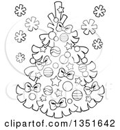 Clipart Of A Cartoon Black And White Christmas Tree Royalty Free Vector Illustration
