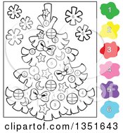 Clipart Of A Cartoon Christmas Tree Color By Number Project Royalty Free Vector Illustration by visekart