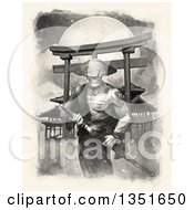 Poster, Art Print Of Samurai Spirit Warrior Grasping His Kantana Against A Full Moon