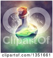 Potion Bottle With Green Liquid Over Magic