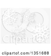 Poster, Art Print Of Christmas Background Of White Snowflakes With Shadows On Gray