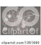 Poster, Art Print Of Christmas Background Of Snowflakes On A Swirl Over Gray And Dots