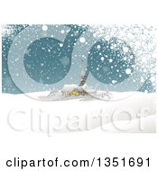 Clipart Of A Winter Church On A Snowy Winter Hill Royalty Free Vector Illustration by dero