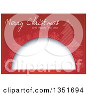 Clipart Of A Merry Christmas And Happy New Year Greeting With Snowflakes And A Tree Around A Frame On Red Royalty Free Vector Illustration