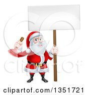 Poster, Art Print Of Happy Plumber Christmas Santa Claus Holding A Plunger And Blank Sign 2