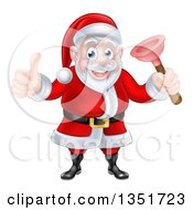 Poster, Art Print Of Happy Christmas Santa Claus Plumber Holding A Plunger And Giving A Thumb Up 5