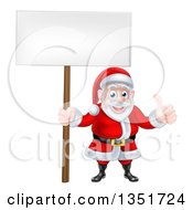 Poster, Art Print Of Cartoon Happy Christmas Santa Claus Holding A Blank Sign And Giving A Thumb Up 3