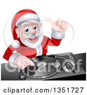 Poster, Art Print Of Happy Christmas Santa Claus Dj Mixing Music On A Turntable And Giving A Thumb Up