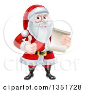 Clipart Of A Cartoon Happy Christmas Santa Claus Holding A Parchment Scroll And Giving A Thumb Up Royalty Free Vector Illustration by AtStockIllustration