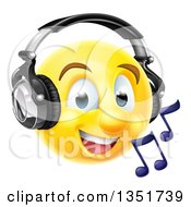 3d Yellow Male Smiley Emoji Emoticon Face Listening To Music Through Headphones