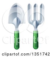 Clipart Of A Green Handled Garden Fork And Trowel Royalty Free Vector Illustration