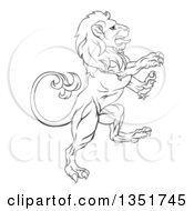 Poster, Art Print Of Black And White Ouline Of A Rampant Lion