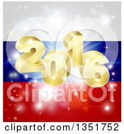Poster, Art Print Of 3d Gold 2016 Burst And Fireworks Over A Russian Flag