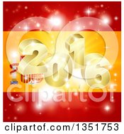 Poster, Art Print Of 3d Gold 2016 Burst And Fireworks Over A Spanish Flag