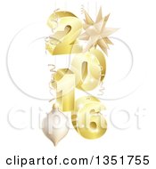 Clipart Of A 3d Suspended Gold 2016 New Year Numbers With Ornaments And Ribbons Royalty Free Vector Illustration