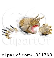 Poster, Art Print Of 3d Roaring Angry Triceratops Dinosaur Shredding Through A Wall 2