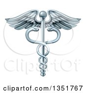 Clipart Of A Silver Medical Caduceus With Snakes On A Winged Rod Royalty Free Vector Illustration