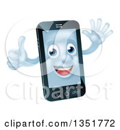 Poster, Art Print Of Cartoon Happy Cell Phone Character Waving And Giving A Thumb Up