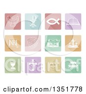 Clipart Of Pastel Square Christian Icons And Symbols Royalty Free Vector Illustration by AtStockIllustration