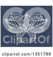 Clipart Of A White Ornate Henna Lotus Flower On Blue 4 Royalty Free Vector Illustration