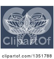 Poster, Art Print Of White Ornate Henna Lotus Flower On Blue 4