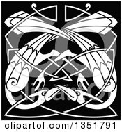 Poster, Art Print Of White Celtic Knot Crane Or Herons On Black 3