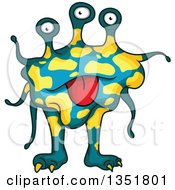 Clipart Of A Cartoon Blue And Yellow Spotted Germ Virus Or Monster Royalty Free Vector Illustration