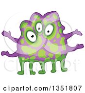 Clipart Of A Cartoon Purple And Green Germ Virus Or Monster Royalty Free Vector Illustration