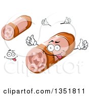 Clipart Of A Cartoon Face Hands And Salami 2 Royalty Free Vector Illustration