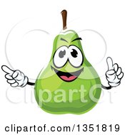 Poster, Art Print Of Cartoon Green Pear Character Holding Up A Finger And Pointing