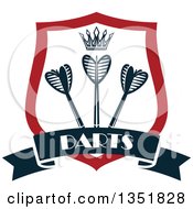 Clipart Of A Shield With A Crown And Throwing Darts Over A Text Banner Royalty Free Vector Illustration