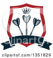 Clipart Of A Shield With A Crown And Throwing Darts Over A Blank Banner Royalty Free Vector Illustration