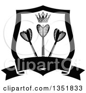 Poster, Art Print Of Black And White Shield With A Crown And Throwing Darts Over A Blank Banner