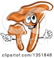 Clipart Of A Cartoon Chanterelle Mushrooms Character Pointing Royalty Free Vector Illustration