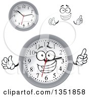 Clipart Of A Cartoon Face Hands And Wall Clocks Royalty Free Vector Illustration