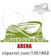 Clipart Of Gray And Green Sports Stadium Arena Buildings With Text Royalty Free Vector Illustration