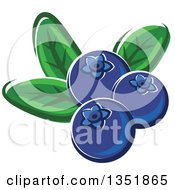 Poster, Art Print Of Cartoon Blueberries With Leaves