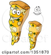 Poster, Art Print Of Cartoon Face Hands And Pizza Slices With Mushrooms And Parsley