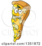 Poster, Art Print Of Cartoon Pizza Slice Character With Mushrooms And Parsley