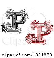 Poster, Art Print Of Retro Black And White And Red Capital Letter P With Flourishes