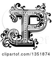 Clipart Of A Retro Black And White Capital Letter P With Flourishes Royalty Free Vector Illustration