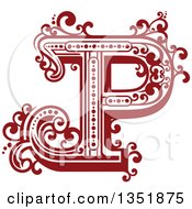 Poster, Art Print Of Retro Red And White Capital Letter P With Flourishes