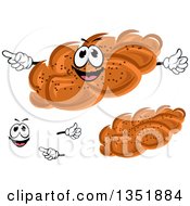 Poster, Art Print Of Cartoon Face Hands And Plaited Bread With Poppy Seeds