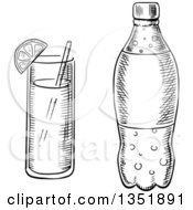 Poster, Art Print Of Black And White Sketched Soda Bottle And Cocktail