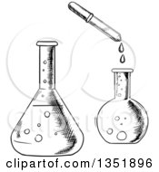 Black And White Sketched Science Flasks And Dropper